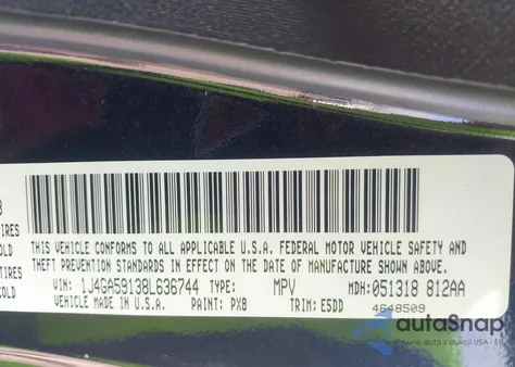 2008 Jeep Wrangler Unlimited Sahara z USA, uszkodzony, nr VIN 1J4GA59138L636744